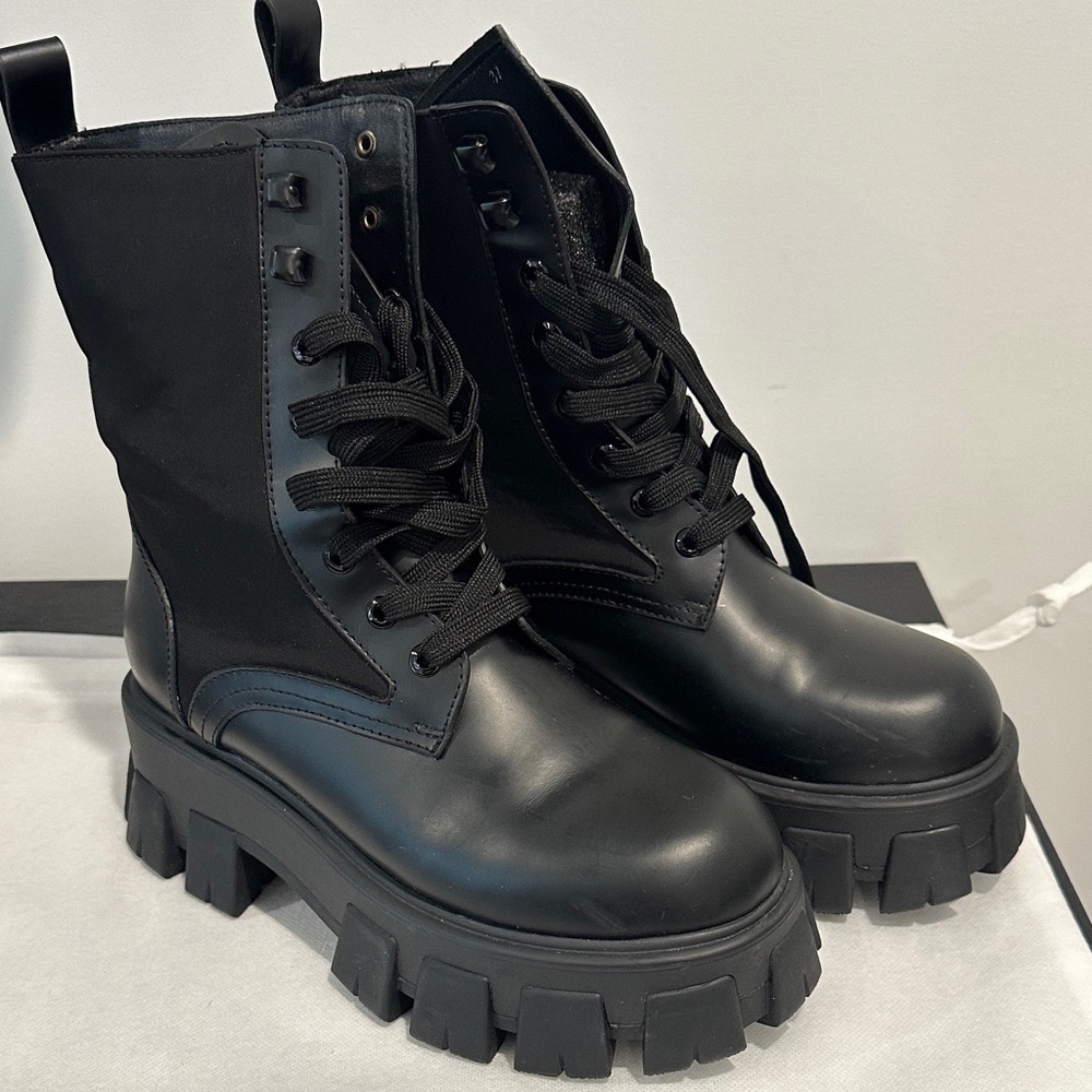 Combat Moto Black Lace Up Platform Boots